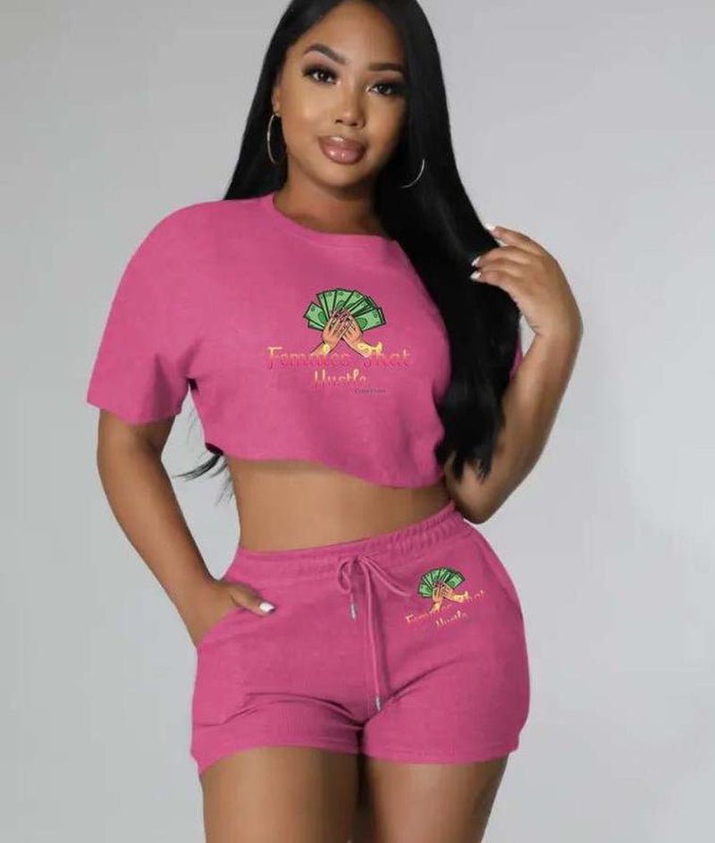 Women Clothing Casual Solid Color Jogger Biker Short Set Crop Top Two Piece Sets - Bela Fils BoutiqueBela Fils Boutique